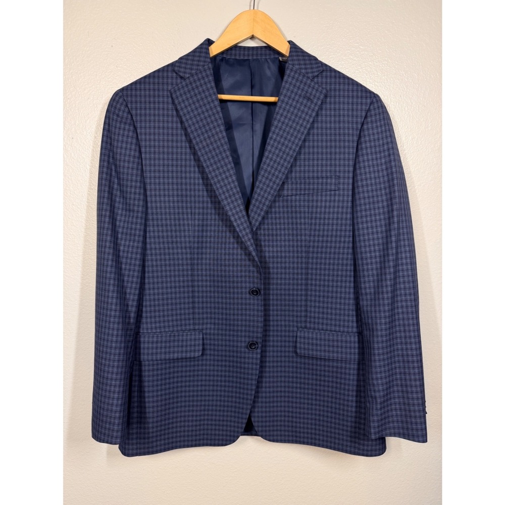 Michael Kors Sport Coat Men 42L Blue Plaid‎ Blazer Two Button Long Professional